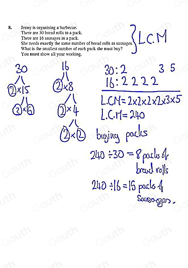 Solved: Jenny is organising a barbecue. There are 30 bread rolls in a ...