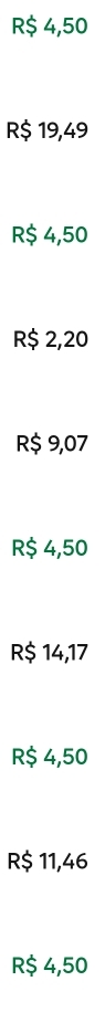 R$ 4,50
R$ 19,49
R$ 4,50
R$ 2,20
R$ 9,07
R$ 4,50
R$ 14,17
R$ 4,50
R$ 11,46
R$ 4,50