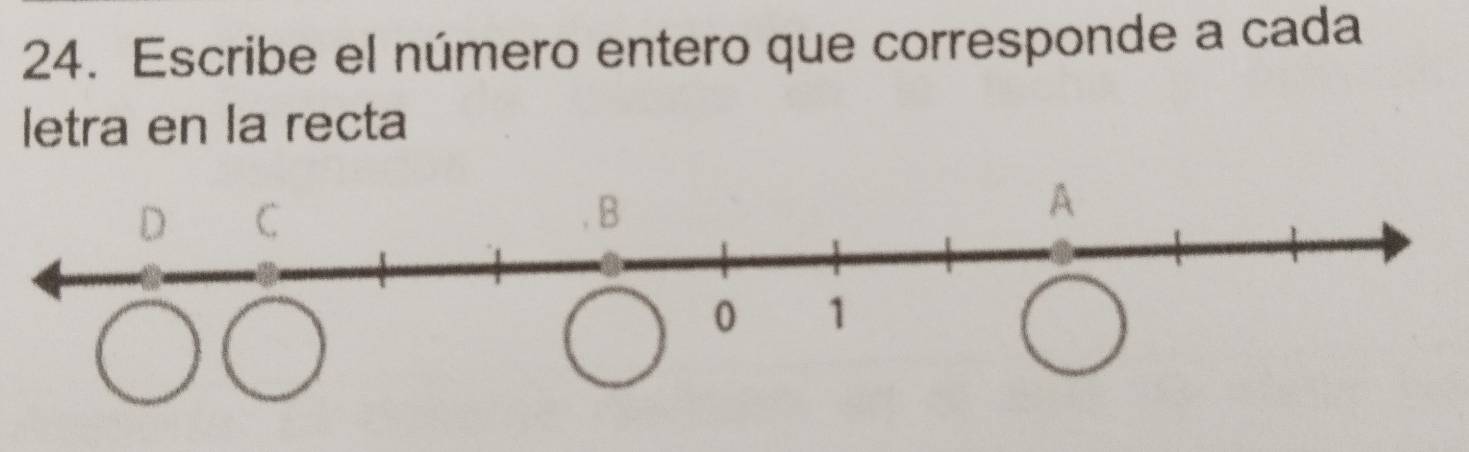 Escribe el número entero que corresponde a cada 
letra en la recta