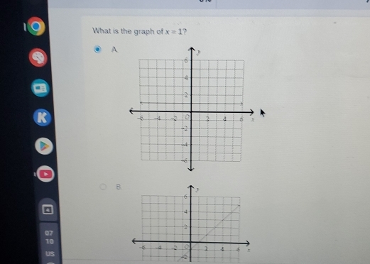 What is the graph of x=1 ,
A
B.
07
10
US