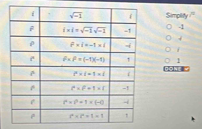 Simplify
-1
j
i
1
DONE