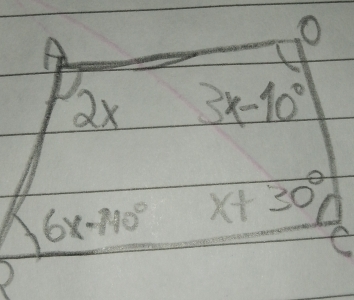 ax 3x-10°
6x-110° x+30°
A