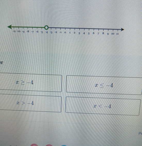 x≥ -4
x≤ -4
x>-4
x
Pr