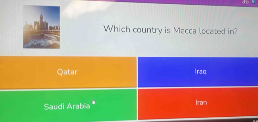 Which country is Mecca located in?
Qatar Iraq
Saudi Arabia
Iran