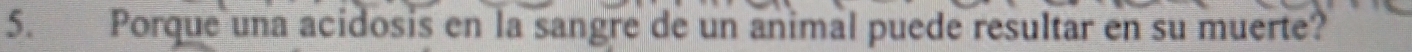 Porque una acidosis en la sangre de un animal puede resultar en su muerte?