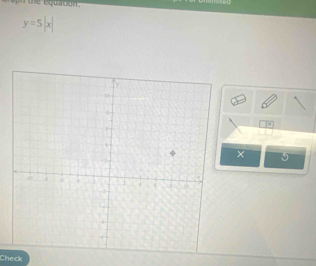 uph the equation.
y=5|x|
tx
X
5
Check