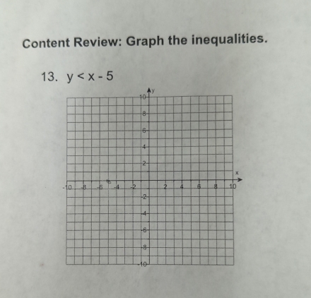 Content Review: Graph the inequalities. 
13. y