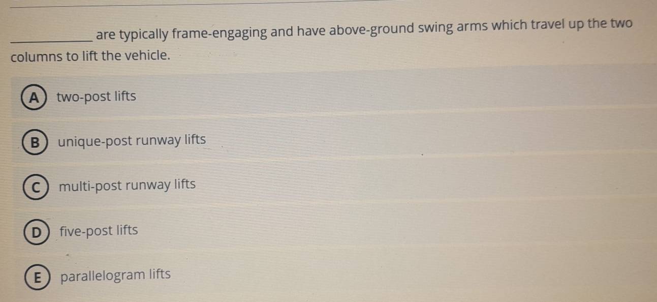 Solved: are typically frame-engaging and have above-ground swing arms ...