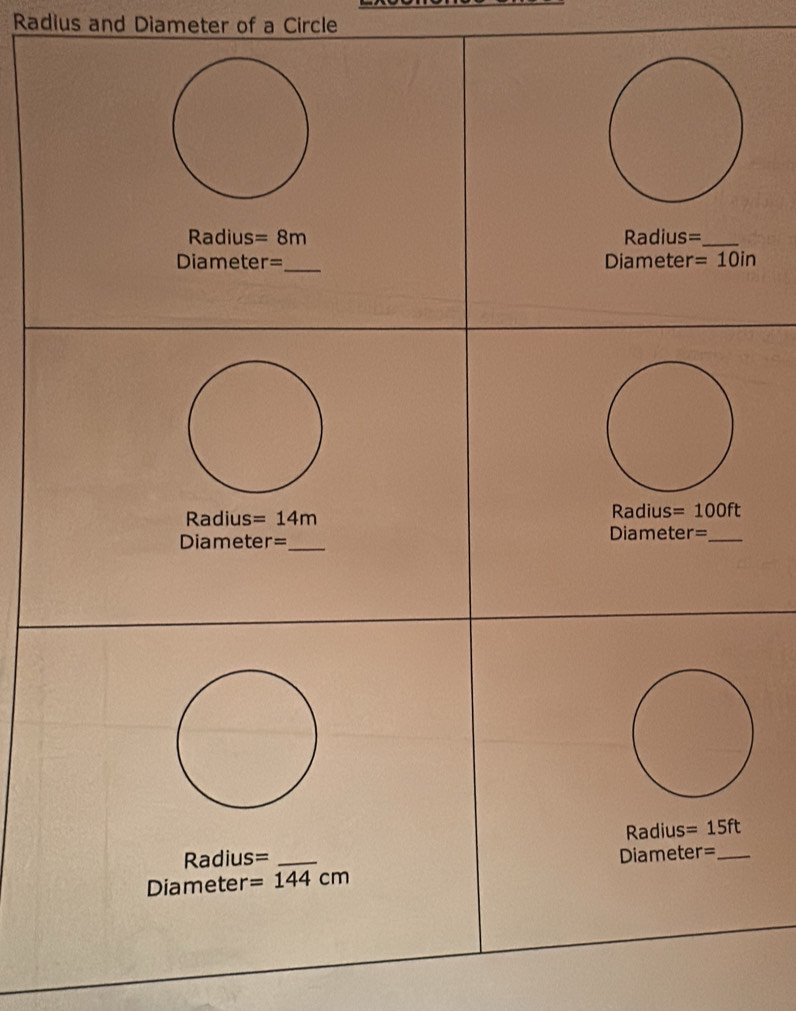 Radius and Diameter of a Circle