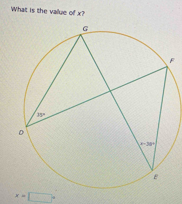 What is the value of x?
F
x=□°