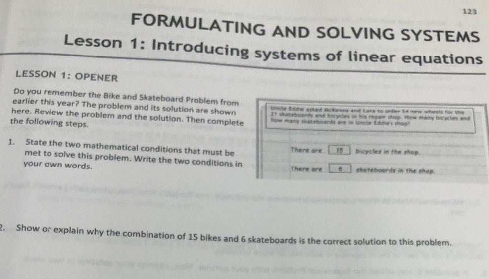 Solved: 123 FORMULATING AND SOLVING SYSTEMS Lesson 1: Introducing ...