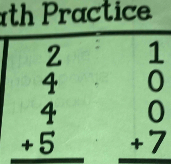 th Practice 
2 
_ 
beginarrayr 4 4 +5 hline endarray beginarrayr  1/0  +7 hline endarray
u_1
□ 