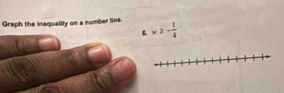 Graph the inequality on a number line. 
6. w≥ - 1/4 