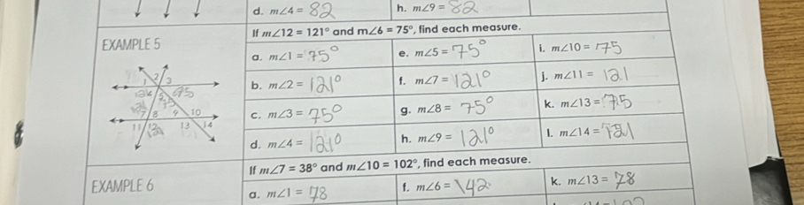 d. m∠ 4= h. m∠ 9=
a.