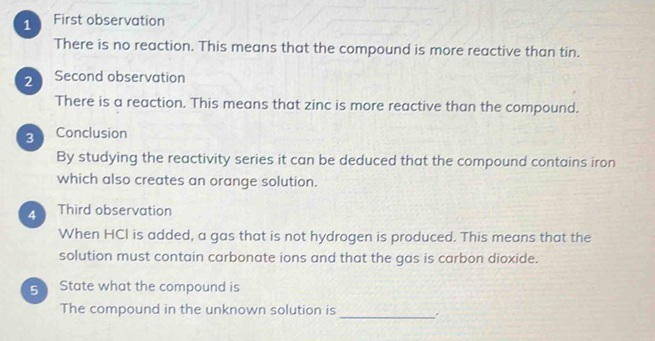Solved: First observation There is no reaction. This means that the ...