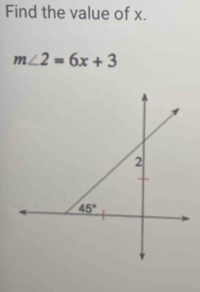 Find the value of x.
m∠ 2=6x+3