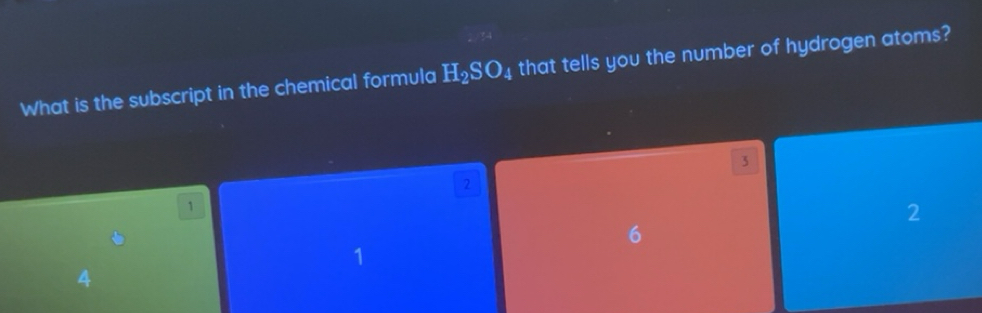 Gelöst:What is the subscript in the chemical formula H_2SO. 4 that ...