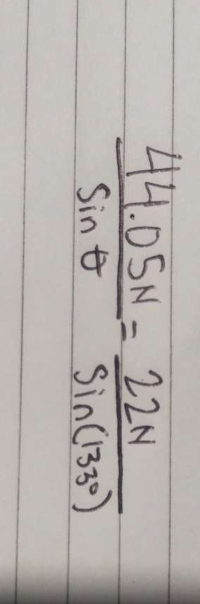  (44.05N)/sin θ  = 22N/sin (133°) 