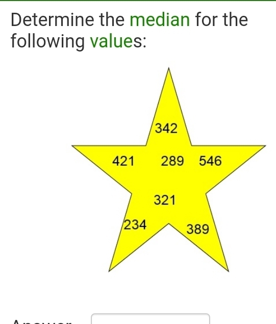 Determine the median for the 
following values: