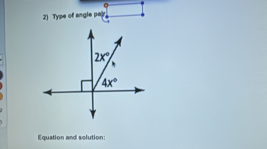 Type of angle palr
Equation and solution: