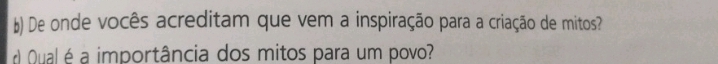 De onde vocês acreditam que vem a inspiração para a criação de mitos? 
Qual é a importância dos mitos para um povo?