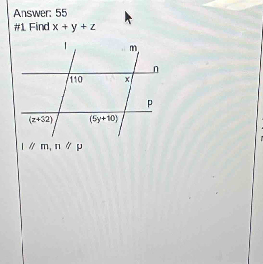 Answer: 55
#1 Find x+y+z
I//m,n//p