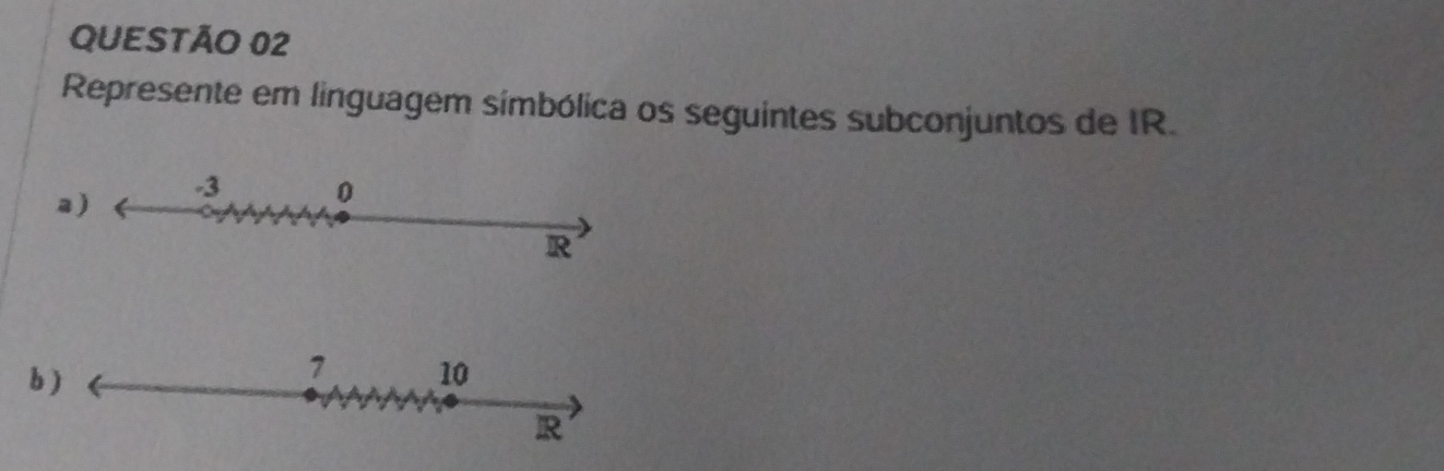 Represente em linguagem símbólica os seguintes subconjuntos de IR. 
a ) 
b