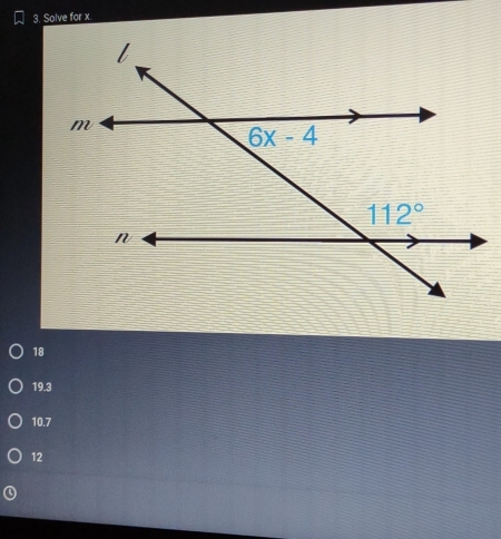 Solve for x
18
19.3
10.7
12