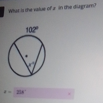 What is the value of⊥ in the diagram?
x=258°
×