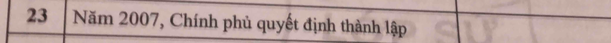 Năm 2007, Chính phủ quyết định thành lập