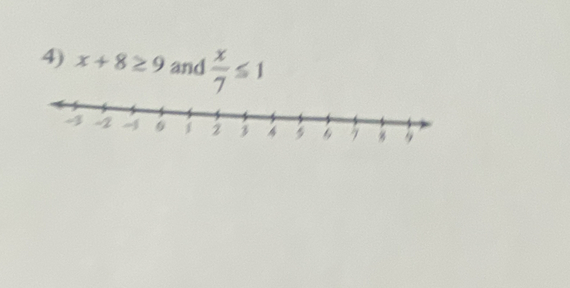 x+8≥ 9 and  x/7 ≤ 1