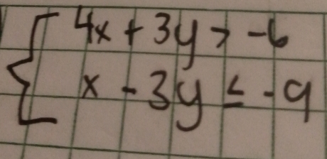 beginarrayl 4x+3y>-6 x-3y≤ -9endarray.