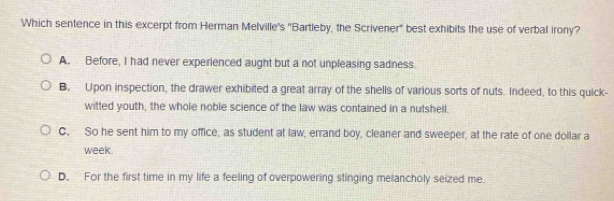 Solved: Which sentence in this excerpt from Herman Melville's ...