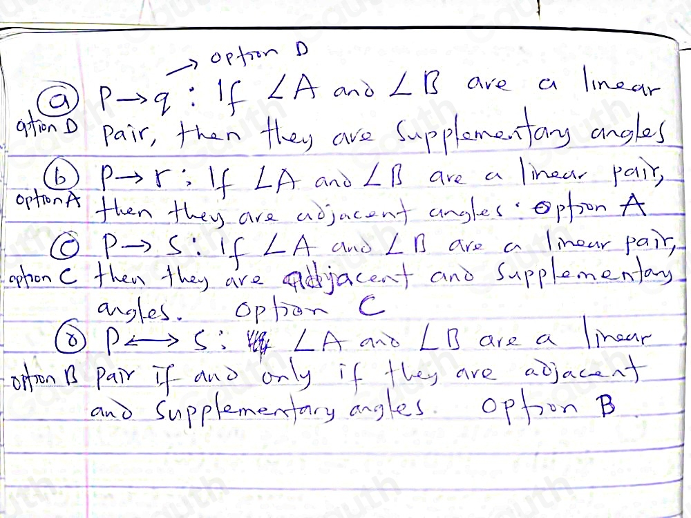 Solved: Let statements p, q, r, and s be as follows: p: ∠ A and ∠ B are ...