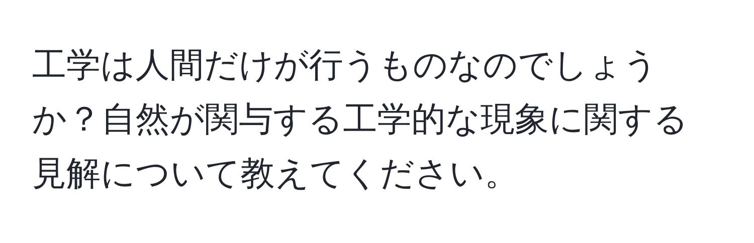 工学は人間だけが行うものなのでしょうか？自然が関与する工学的な現象に関する見解について教えてください。