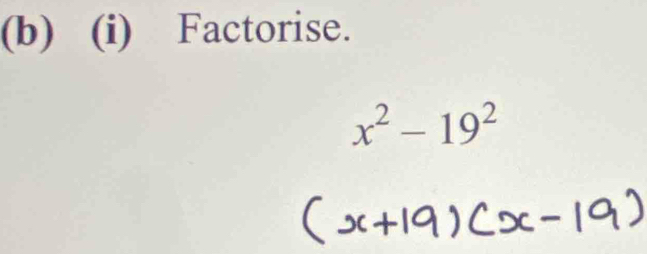 Factorise.
x^2-19^2