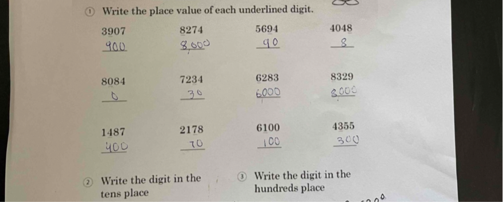 Solved: ① Write the place value of each underlined digit. 3907