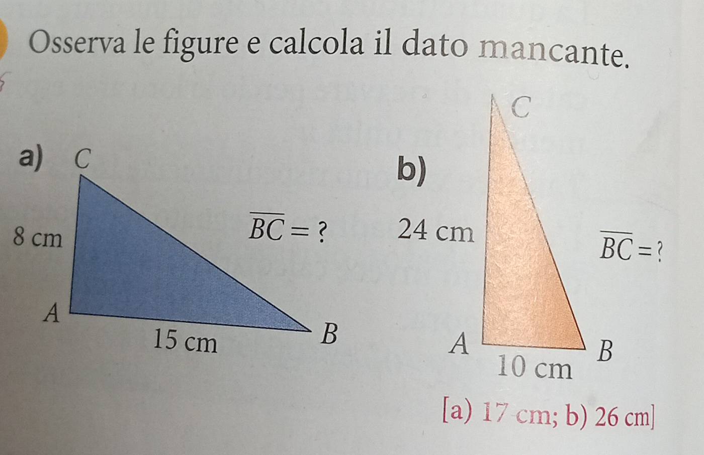 Osserva le figure e calcola il dato mancante.
1
[a) 17 cm; b) 26 cm]