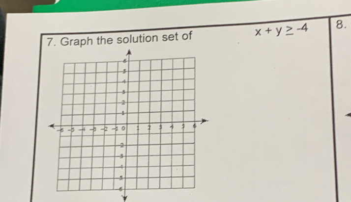 Graph the solution set of x+y≥ -4 8.