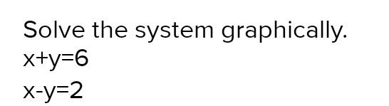 Solve the system graphically..
x+y=6
x-y=2