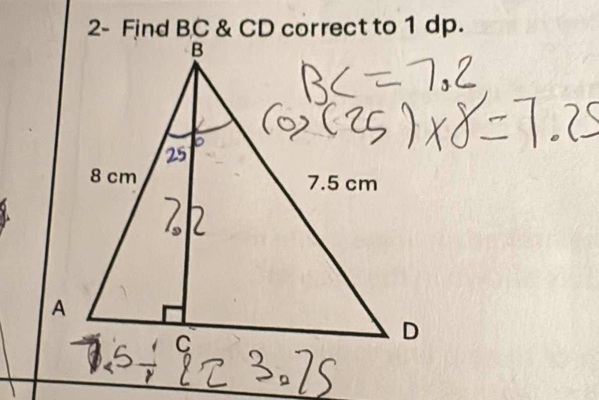 2- Find BC & CD correct to 1 dp.