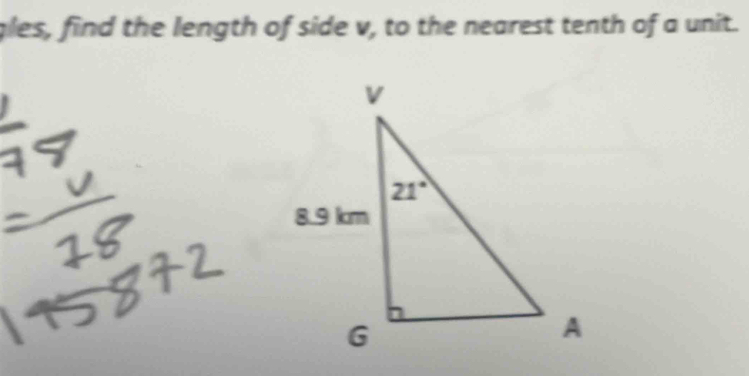 gles, find the length of side v, to the nearest tenth of a unit.