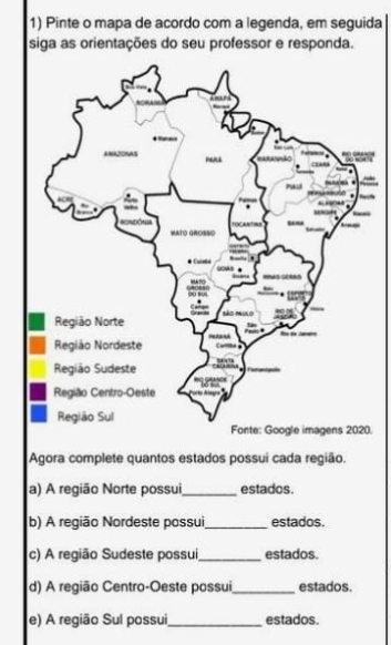 Resolvido:Pinte o mapa de acordo com a legenda, em seguida siga as ...