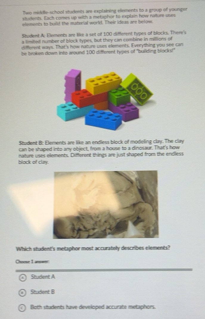 Gelöst:Two middle-school students are explaining elements to a group of ...
