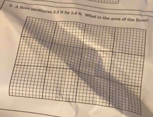 A floor measures 3.2 ft by 2.8?