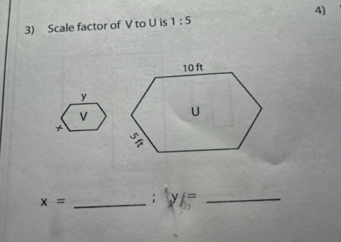 Scale factor of V to U is 1:5
y
V
t
x= _ 
; y= _