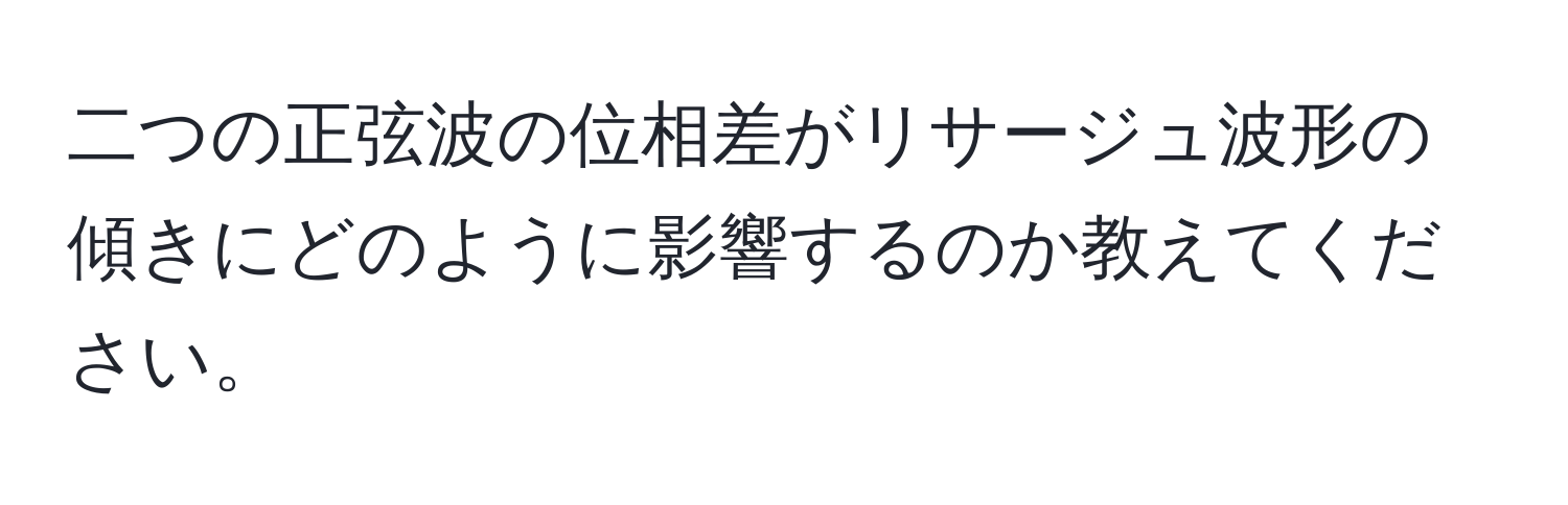 二つの正弦波の位相差がリサージュ波形の傾きにどのように影響するのか教えてください。