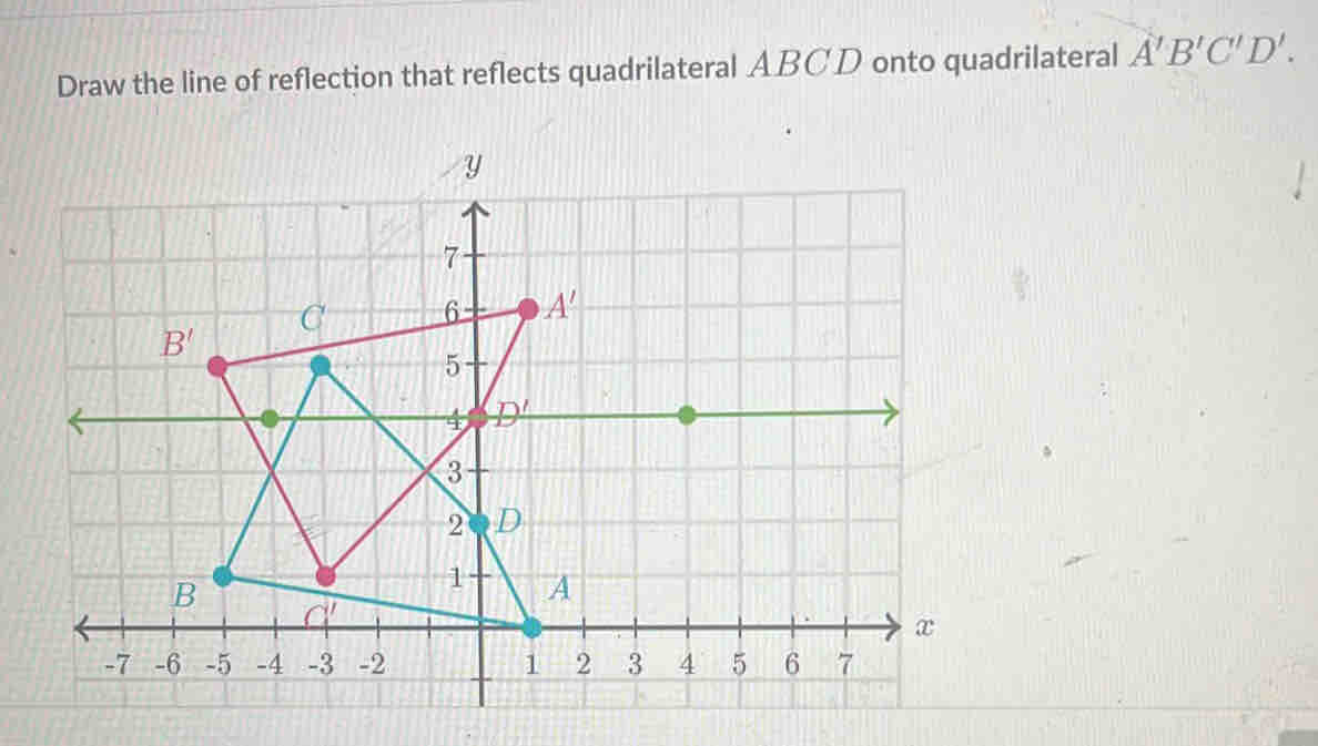 Solved: Draw the line of reflection that reflects quadrilateral ABCD ...