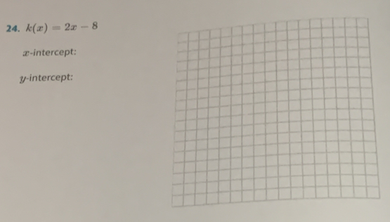 k(x)=2x-8
x-intercept: 
y-intercept: