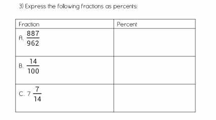 Express the following fractions as percents: